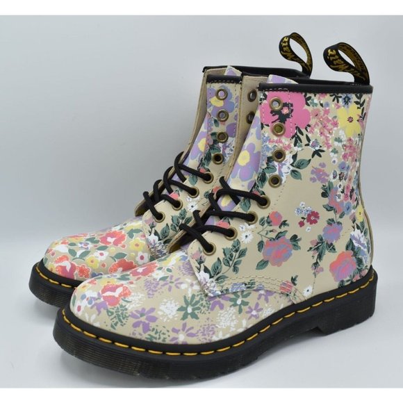 Dr. Martens Shoes - Dr Martens 1460 Womens Size 10 Tan Floral Lace Up Combat Shoes Boots